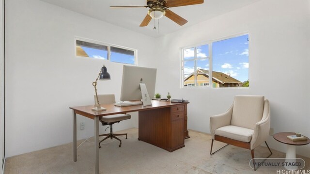 home office featuring ceiling fan