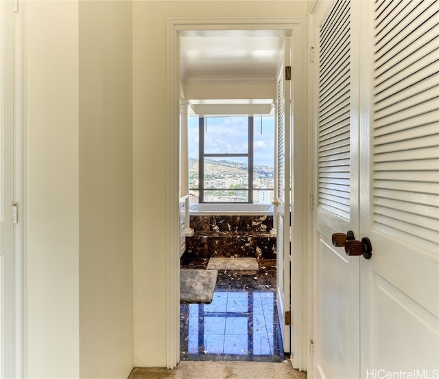 hallway with crown molding