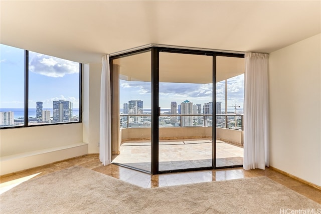 interior space featuring light carpet