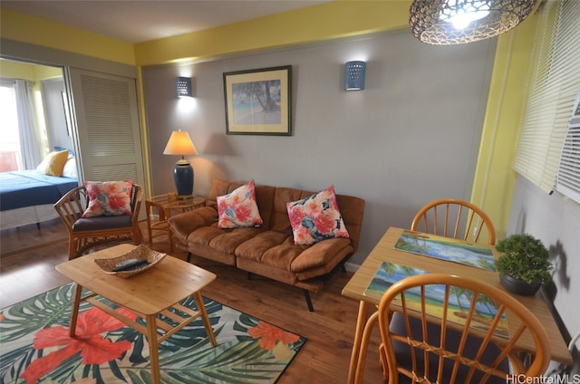 living room with hardwood / wood-style floors