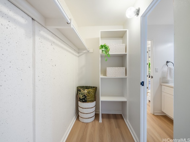 spacious closet featuring light wood-type flooring