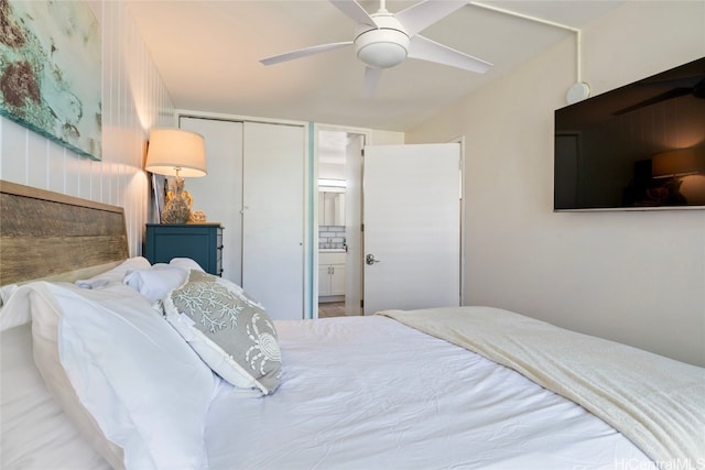 bedroom with a closet and ceiling fan