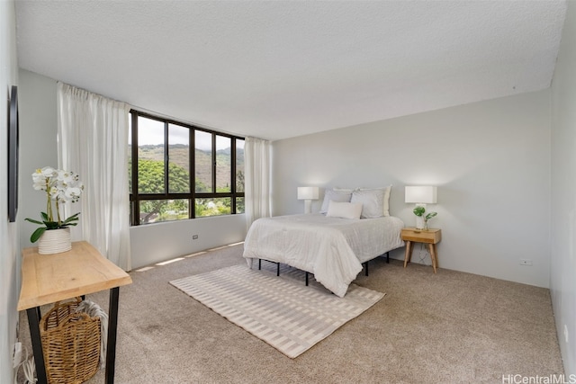 carpeted bedroom featuring a textured ceiling