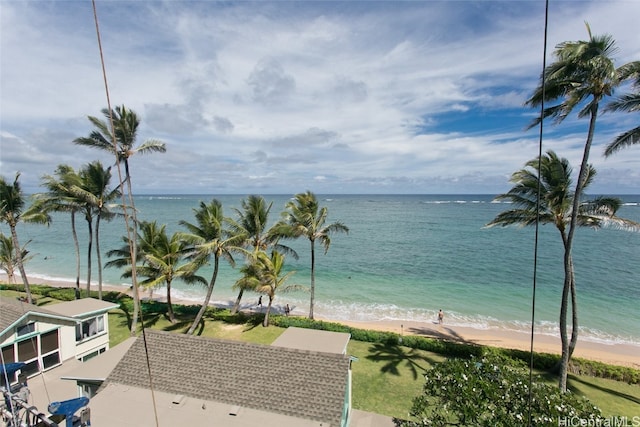 property view of water featuring a beach view