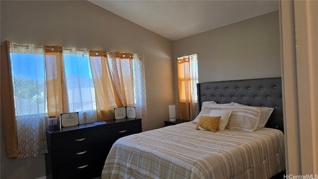 bedroom featuring lofted ceiling