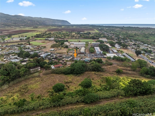 drone / aerial view featuring a mountain view