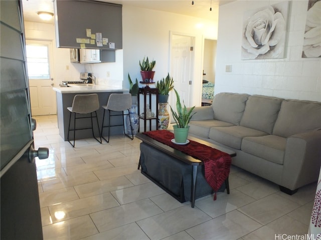 view of tiled living room