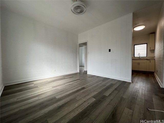 empty room featuring sink and dark wood-type flooring