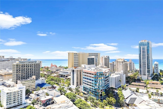 property's view of city featuring a water view