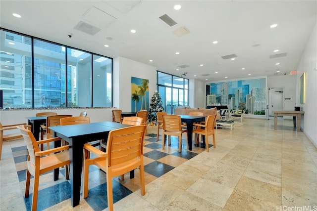 dining area with expansive windows