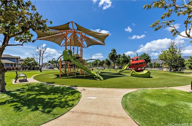 view of play area featuring a yard