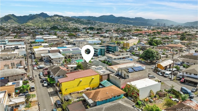 bird's eye view with a mountain view