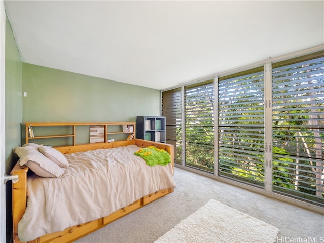 bedroom with carpet flooring and floor to ceiling windows