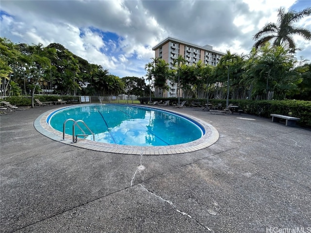 view of swimming pool featuring a patio