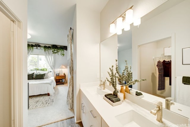 bathroom with vanity and hardwood / wood-style flooring