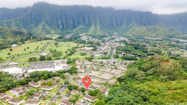 birds eye view of property featuring a mountain view