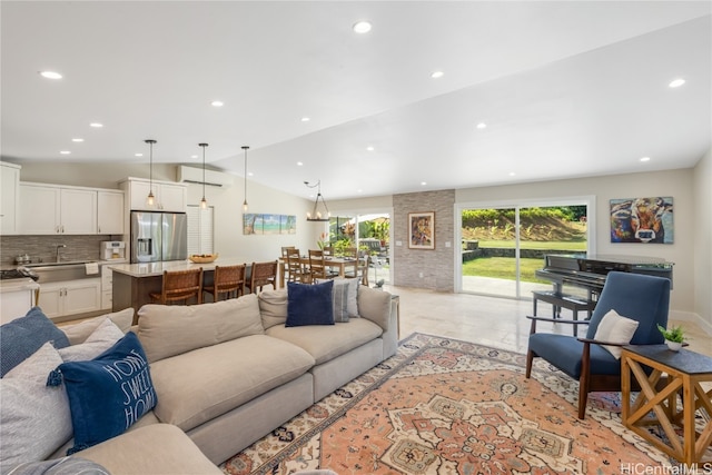 living room with lofted ceiling