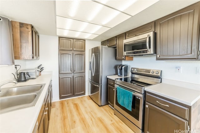 kitchen featuring stainless steel appliances, sink, and light wood-type flooring