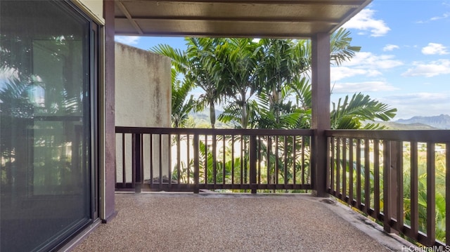 balcony featuring a mountain view