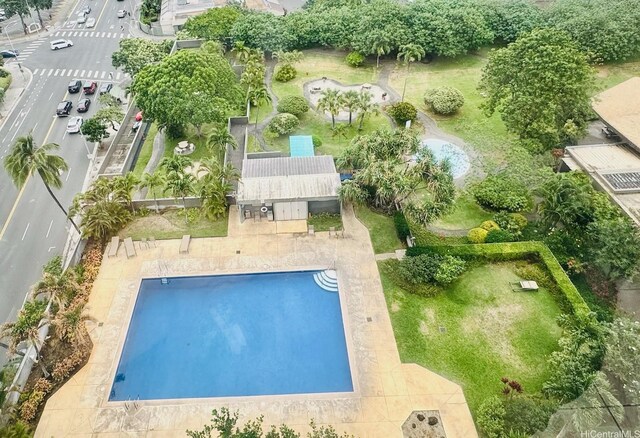 1255 Nuuanu Ave Unit E1414, Honolulu, HI 96817 - aerial view of property's location featuring a pool
