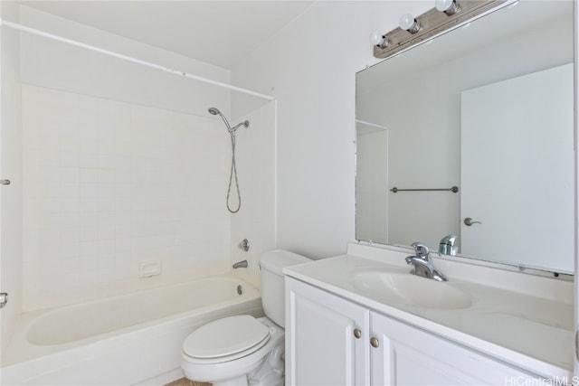 full bathroom with shower / tub combination, vanity, and toilet