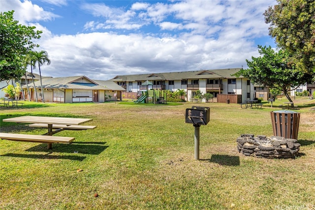 view of yard with a playground