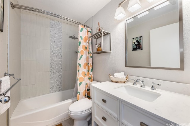 full bathroom featuring vanity, toilet, and shower / tub combo with curtain