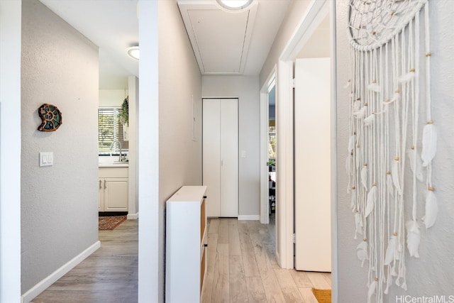 hallway with light wood-type flooring