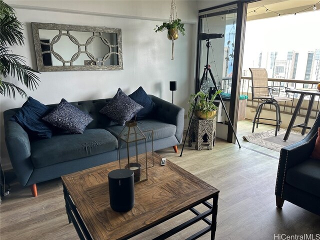 living room featuring hardwood / wood-style floors and expansive windows