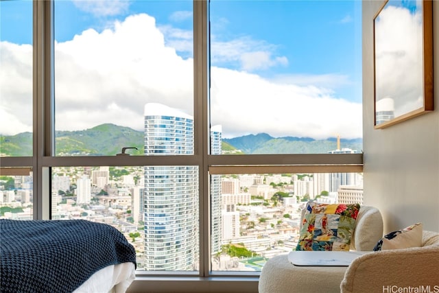 bedroom with a mountain view