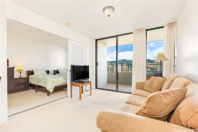 carpeted bedroom featuring access to outside and expansive windows