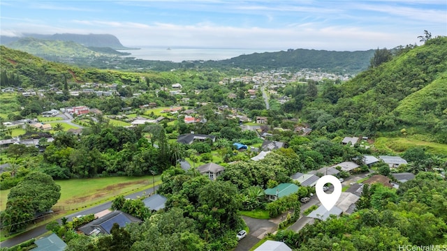 bird's eye view with a mountain view