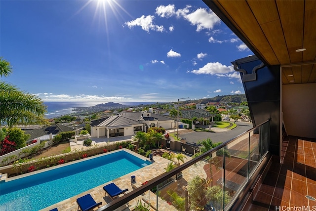 view of swimming pool featuring a mountain view