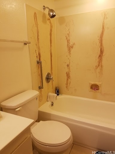 full bathroom with vanity, shower / bath combination, and toilet