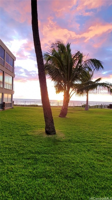 view of yard at dusk