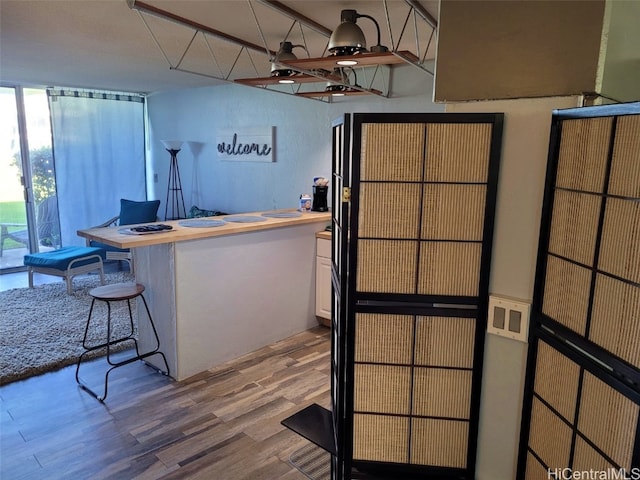 kitchen with wood-type flooring and expansive windows