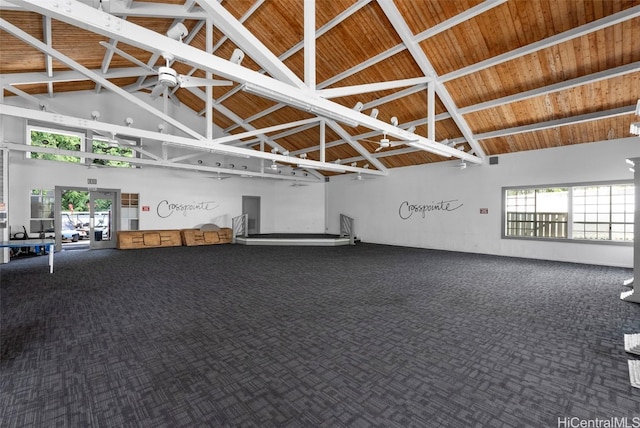 garage featuring wooden ceiling