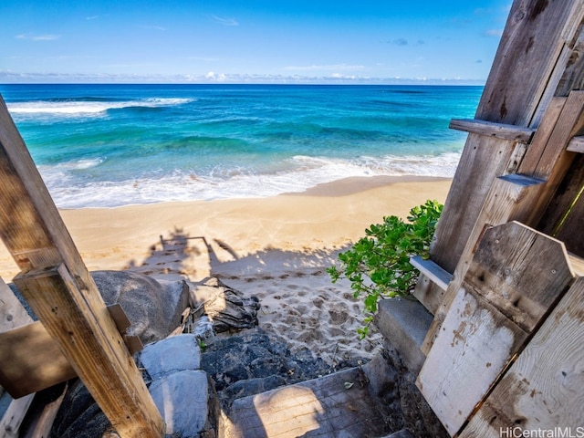 view of water feature with a view of the beach