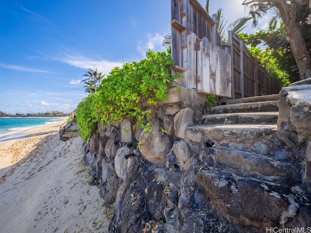 exterior details featuring a beach view