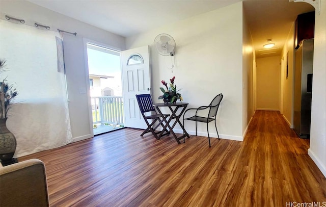 interior space with dark hardwood / wood-style floors