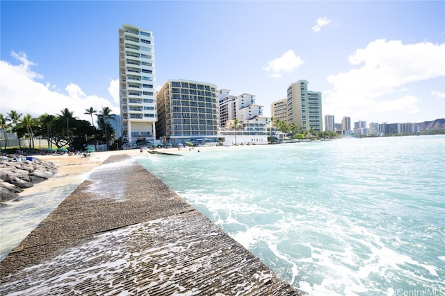 property view of water featuring a view of the beach