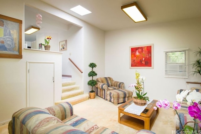 living room featuring light colored carpet