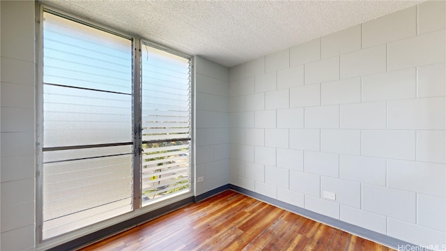 empty room with a textured ceiling and wood-type flooring