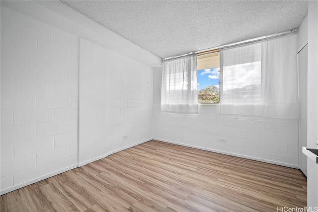 empty room featuring light hardwood / wood-style flooring and a textured ceiling