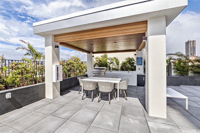 view of patio / terrace featuring exterior kitchen and an outdoor bar