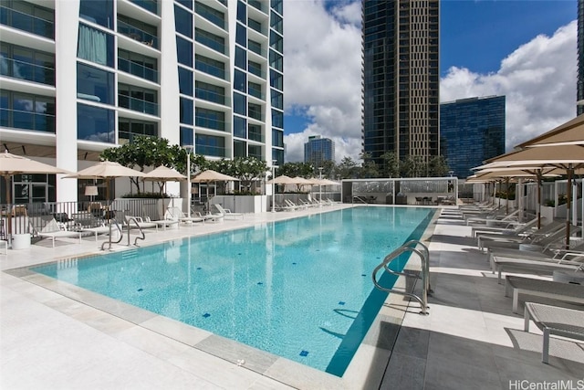 view of pool featuring a patio area