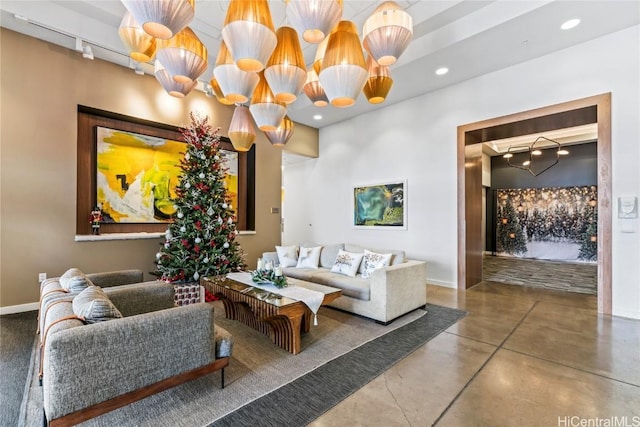 living room featuring concrete floors