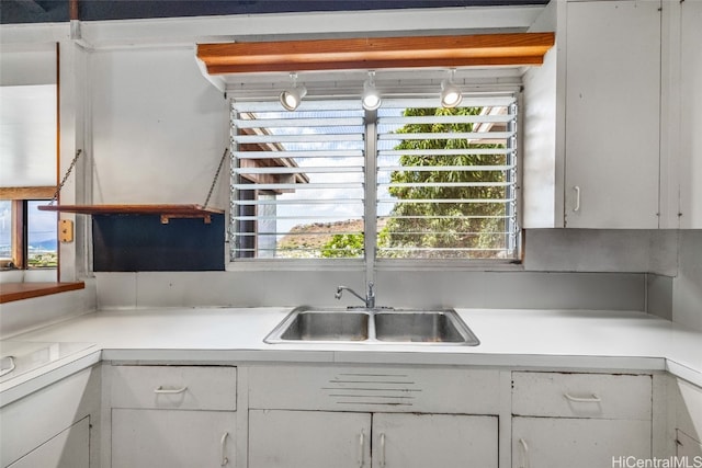 kitchen with white cabinetry and a wealth of natural light