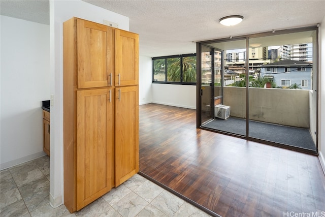 interior space featuring a wealth of natural light, a textured ceiling, and light hardwood / wood-style floors