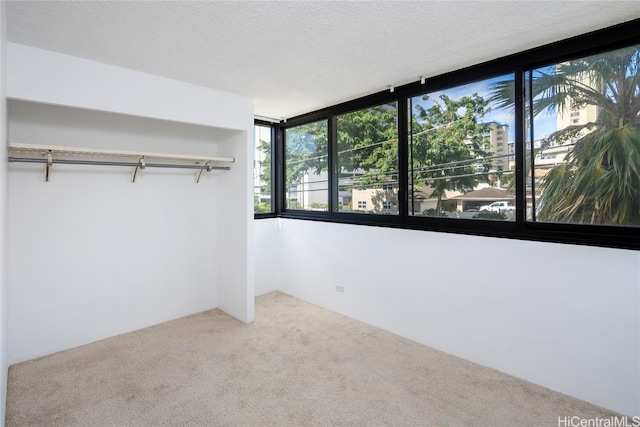 carpeted spare room with a textured ceiling